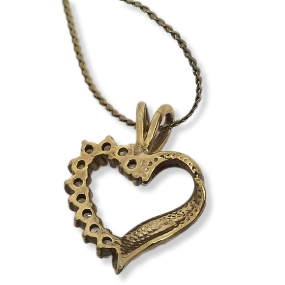 VINTAGE GOLDPLATE BRASS OPEN HEART CRYSTAL PENDANT ON SERPENTINE CHAIN NECKLACE - Picture 5 of 8